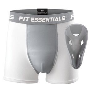 Fit Essentials Kids' Boxer Brief with Cup - 1 Pack, White/Gray, YS